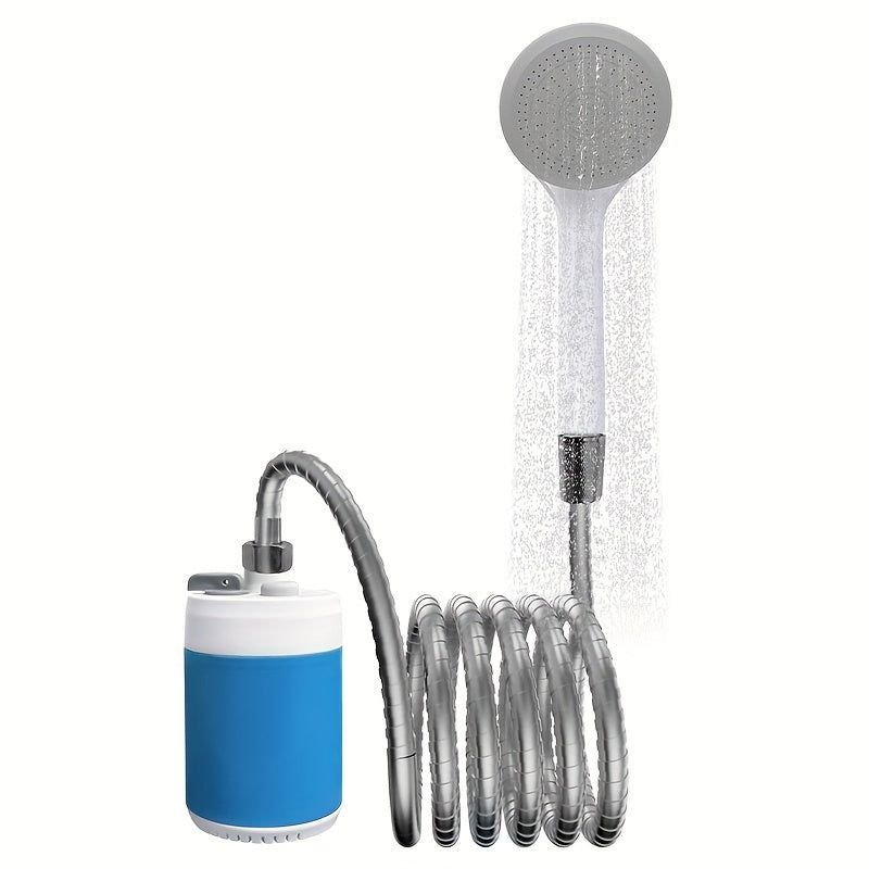Portable USB camping shower with rechargeable battery, front view
