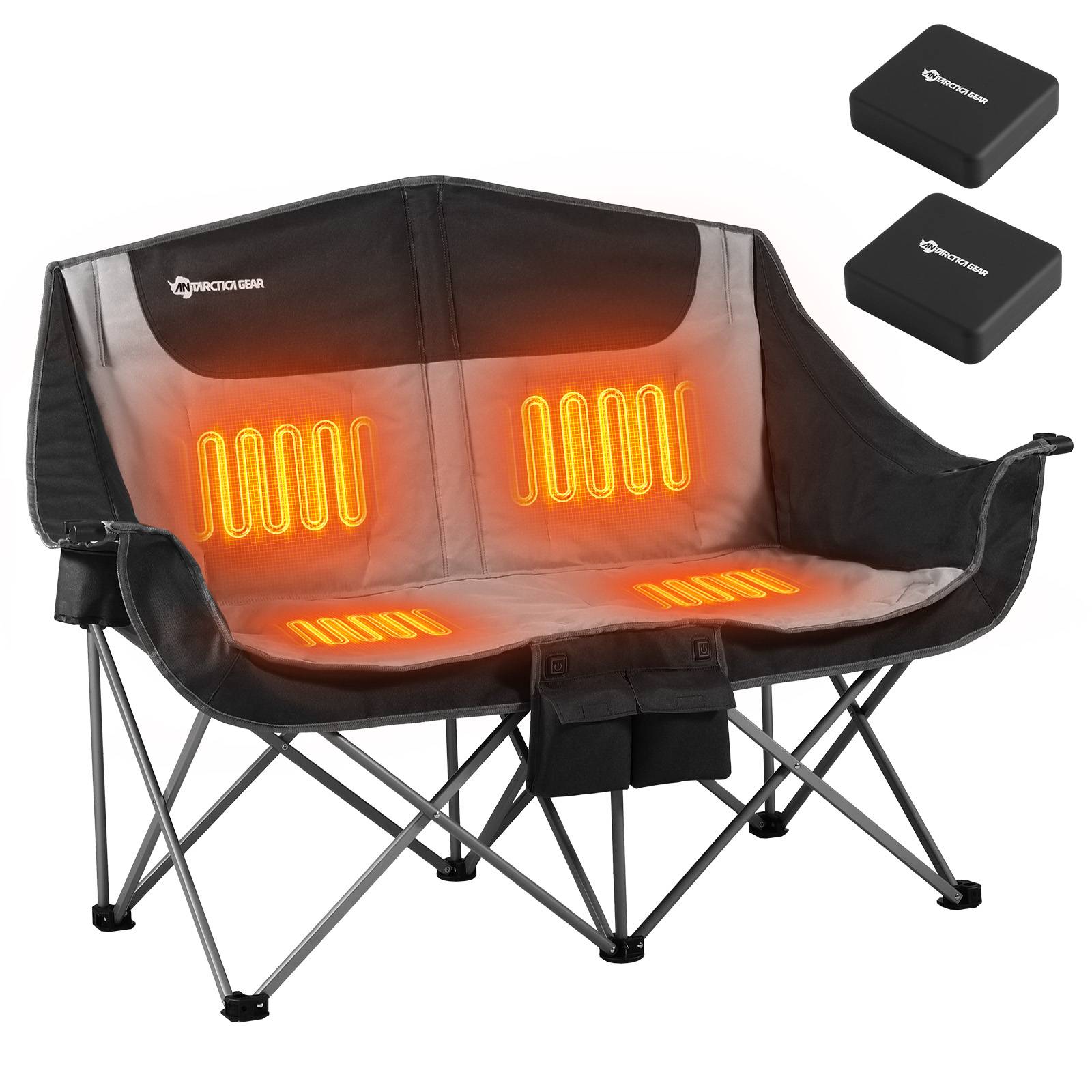 ANTARCTICA GEAR heated 2-person camping chair black folded with carry bag