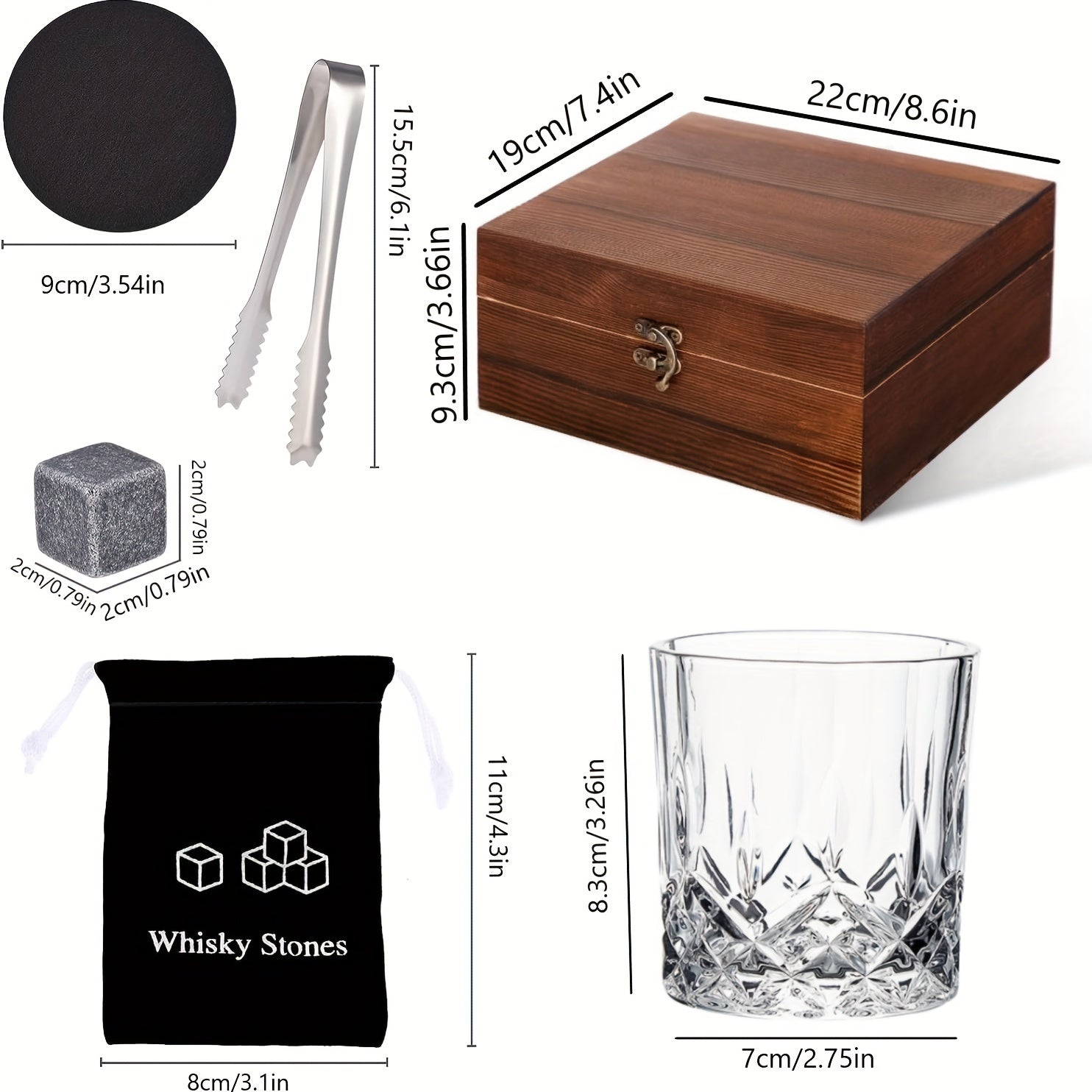Whiskey Glasses Gift Set with Stones & Tongs - Smokey Finds