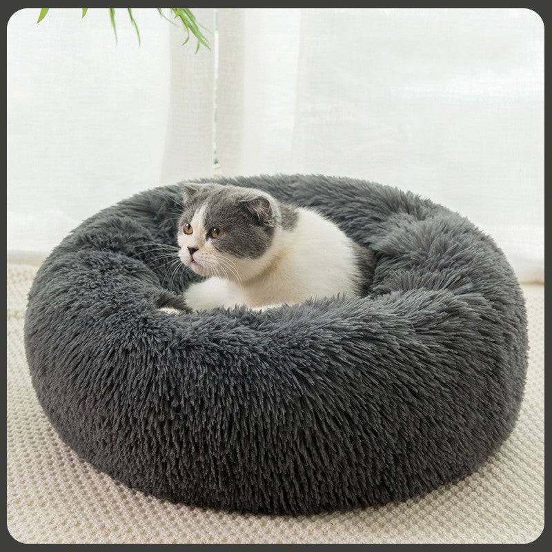 Plush Warm Pet Bed – Cozy Round Dog & Cat Nest - Smokey Finds