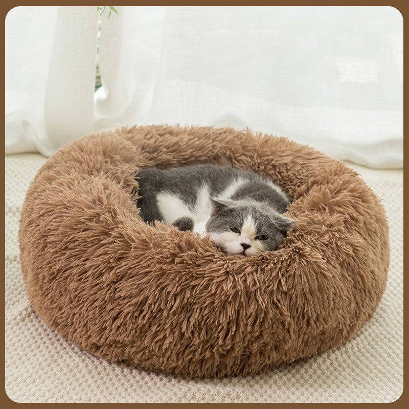 Plush Warm Pet Bed – Cozy Round Dog & Cat Nest - Smokey Finds