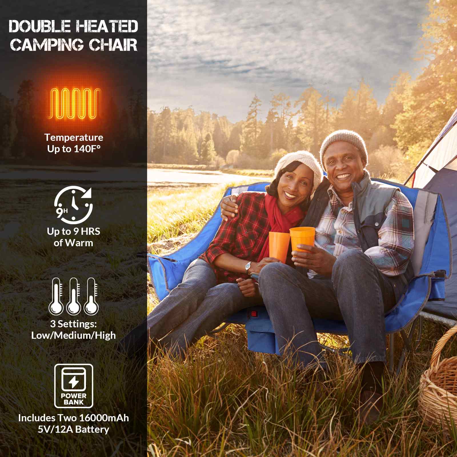 ANTARCTICA GEAR heated camping loveseat with 16000mAh battery pack