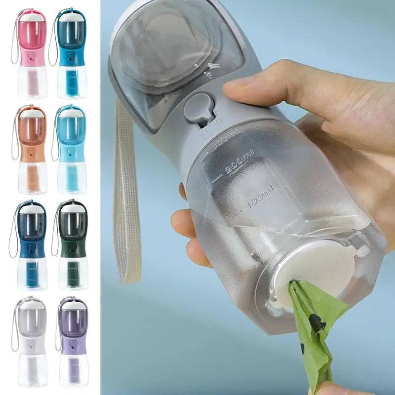 3-in-1 Portable Pet Water Bottle with Food & Waste Bag Compartment - Smokey Finds