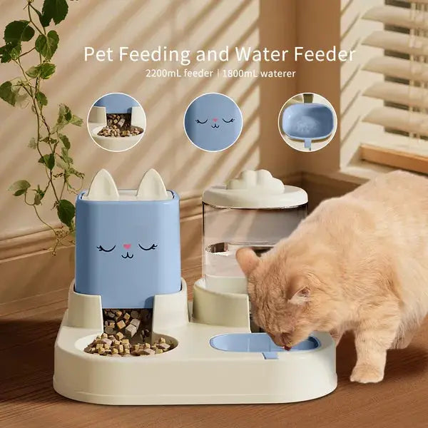 Automatic Pet Feeder With 2200mL-74oz Water Fountain, 1800mL - Smokey Finds
