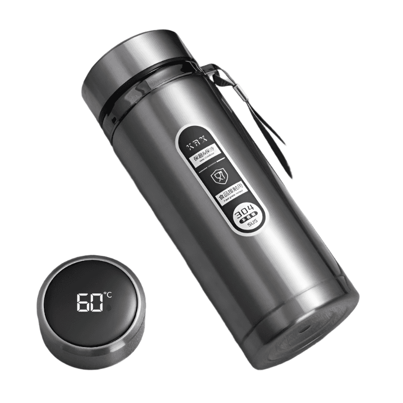 Stainless Steel Thermos Bottle LED Temperature Display Silver - Smokey Finds