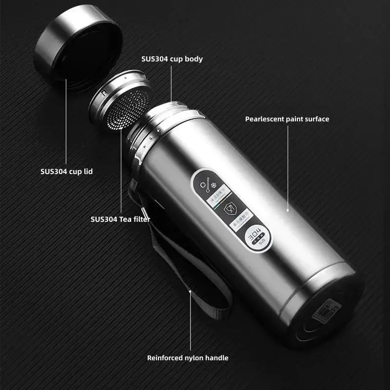 Stainless Steel Thermos Bottle LED Temperature Display Silver - Smokey Finds