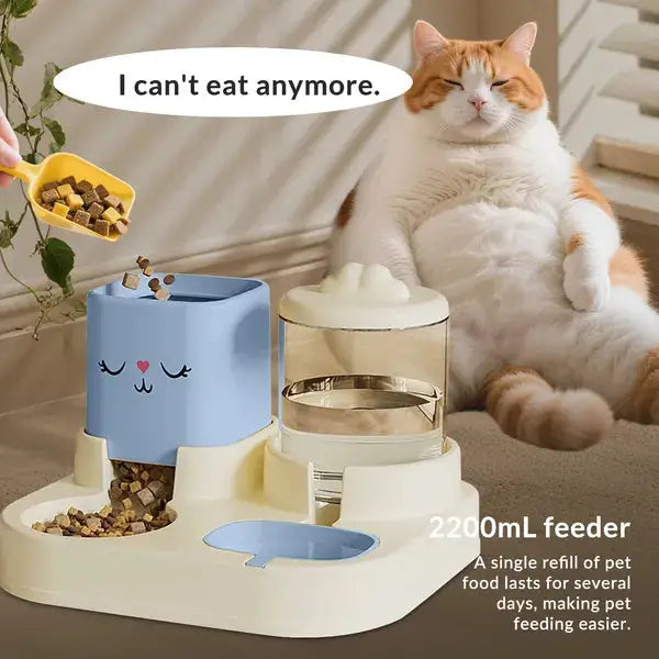 Automatic Pet Feeder With 2200mL-74oz Water Fountain, 1800mL - Smokey Finds