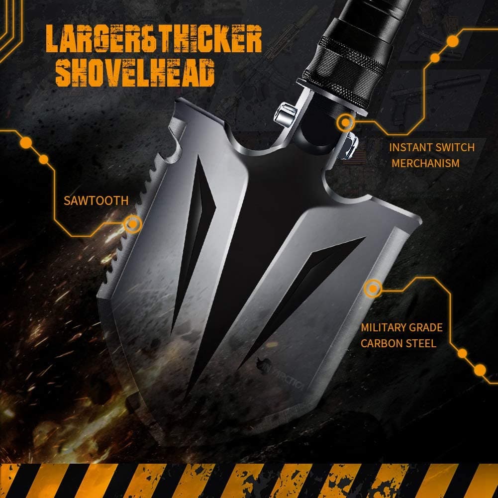 Folding survival shovel adjustable head 25 to 180 degrees