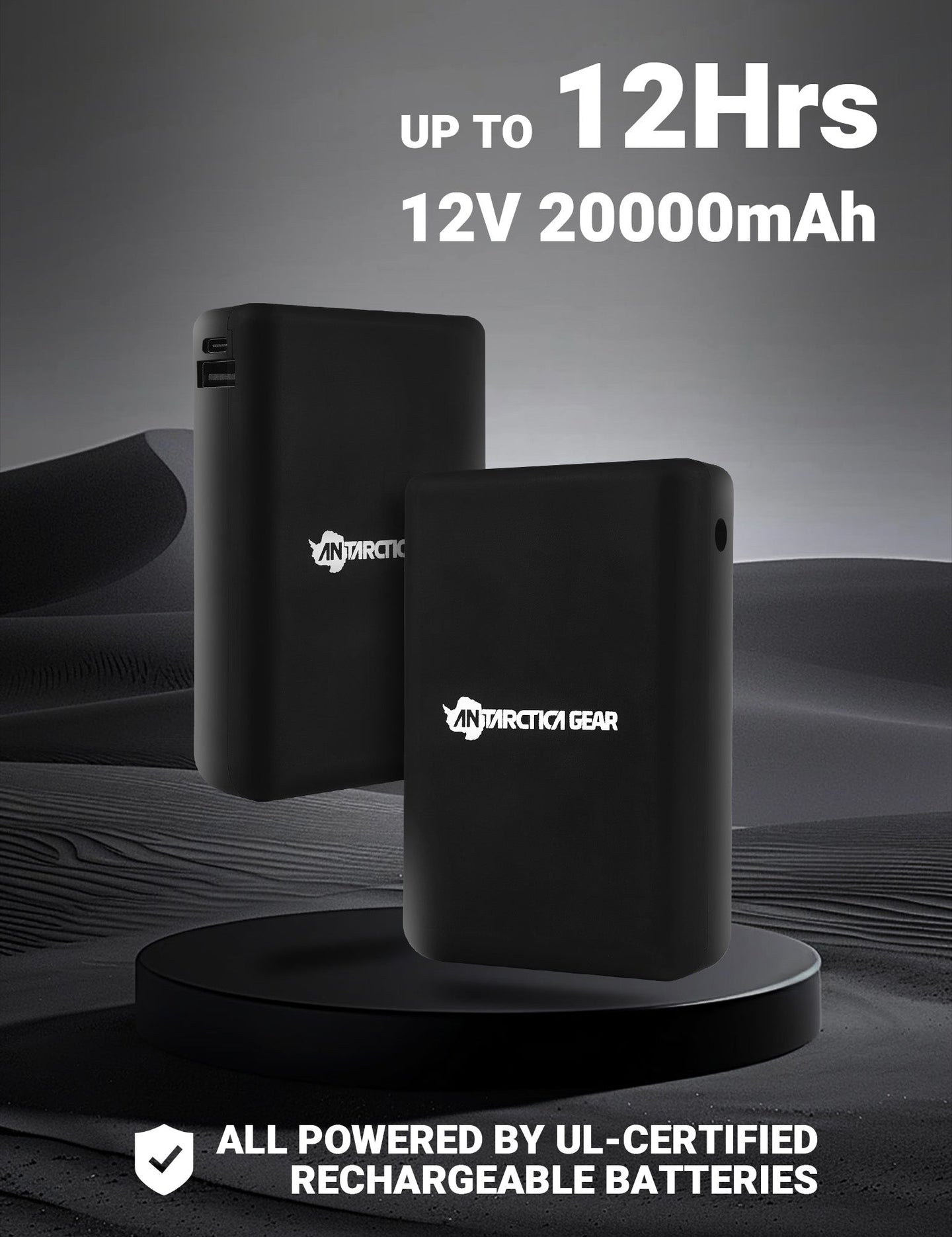 ANTARCTICA GEAR 20000mAh 12V power bank black front view