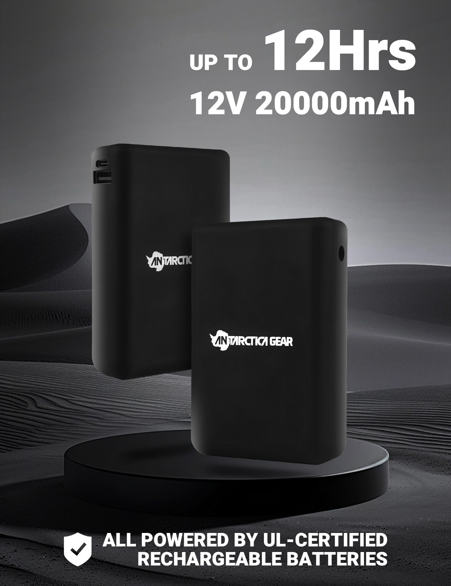 ANTARCTICA GEAR 20000mAh 12V power bank black front view