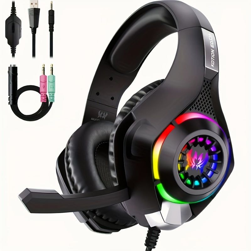 RGB Gaming Headset with Noise-Canceling Mic | PC, PS4, PS5, Xbox