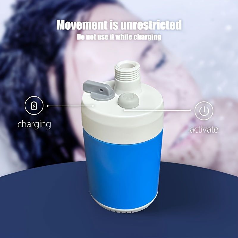 Portable camping shower kit — pump, hose, and USB charging cable
