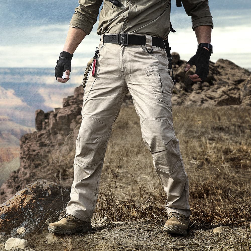 Waterproof tactical cargo pants khaki multi-pocket design