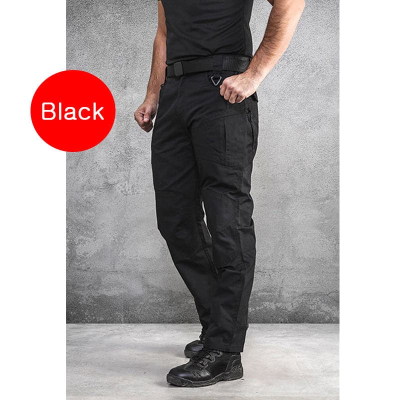 Ripstop waterproof military cargo pants black front view