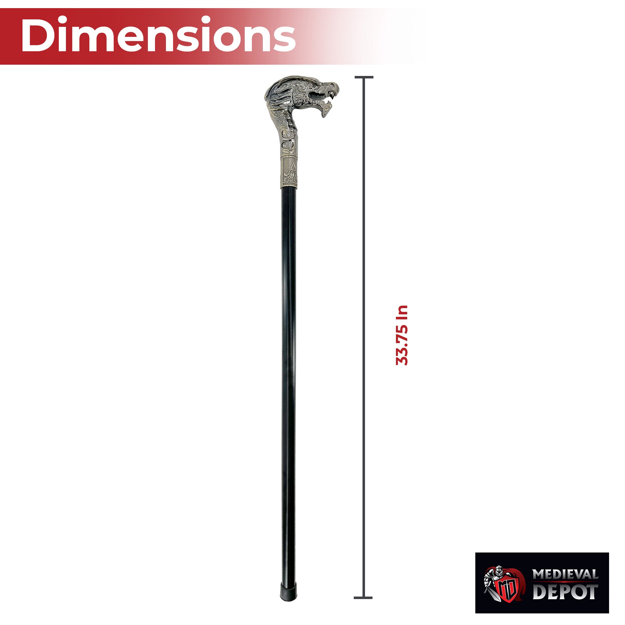 Dimensions of the Chinese dragon walking cane with height measurement