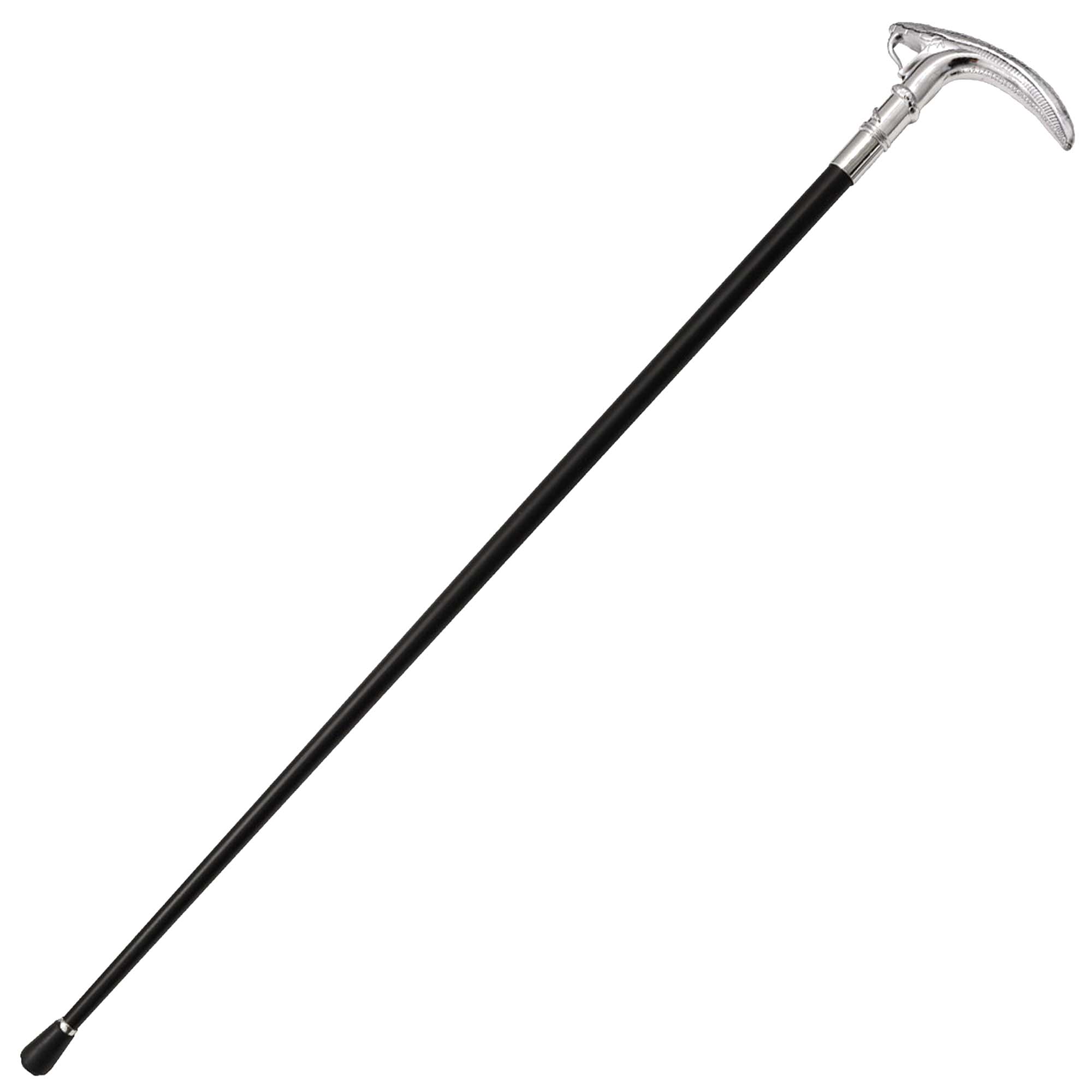 Snake head walking cane staff with black shaft and chrome snake head handle