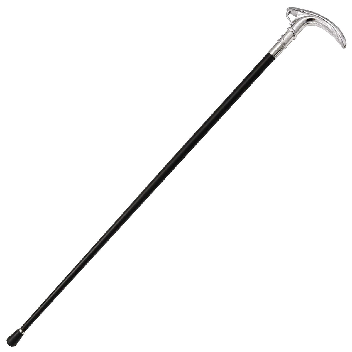 Snake head walking cane staff with black shaft and chrome snake head handle