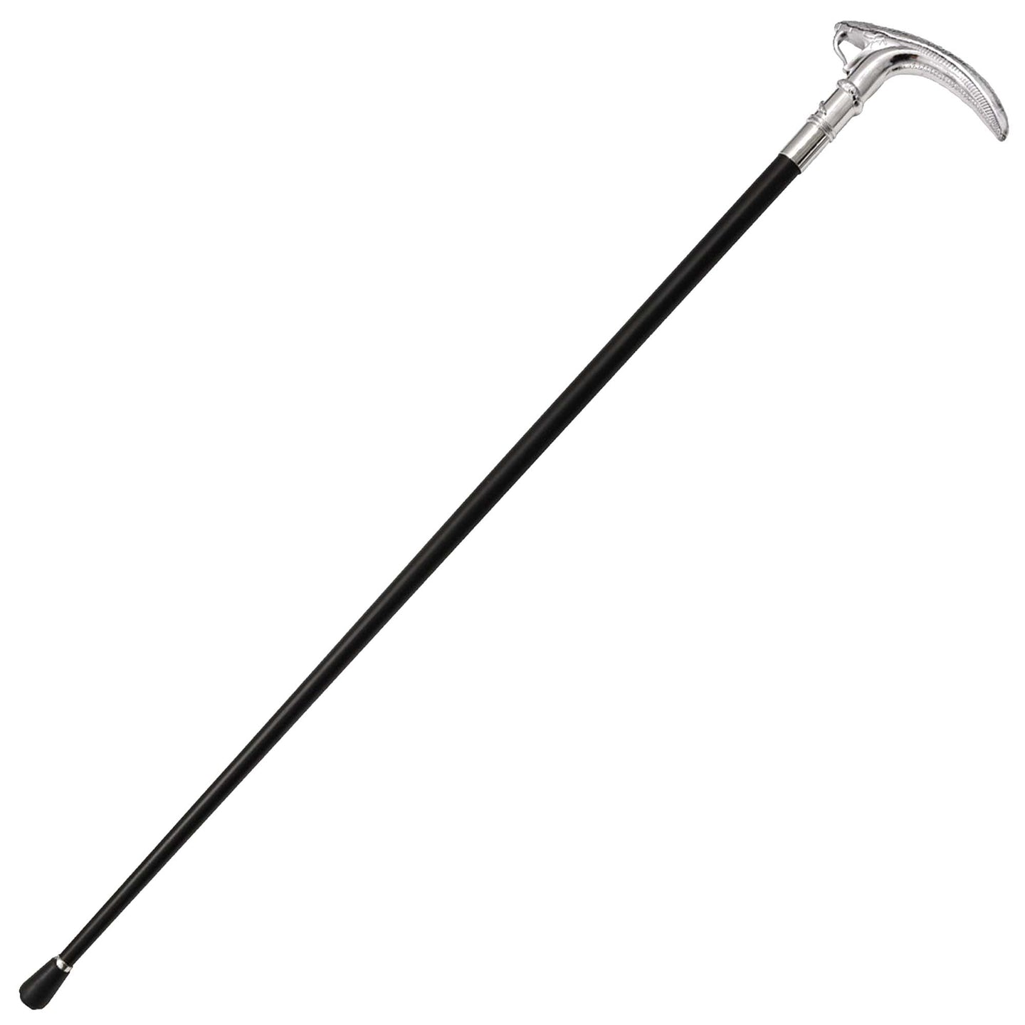 Snake head walking cane staff with black shaft and chrome snake head handle