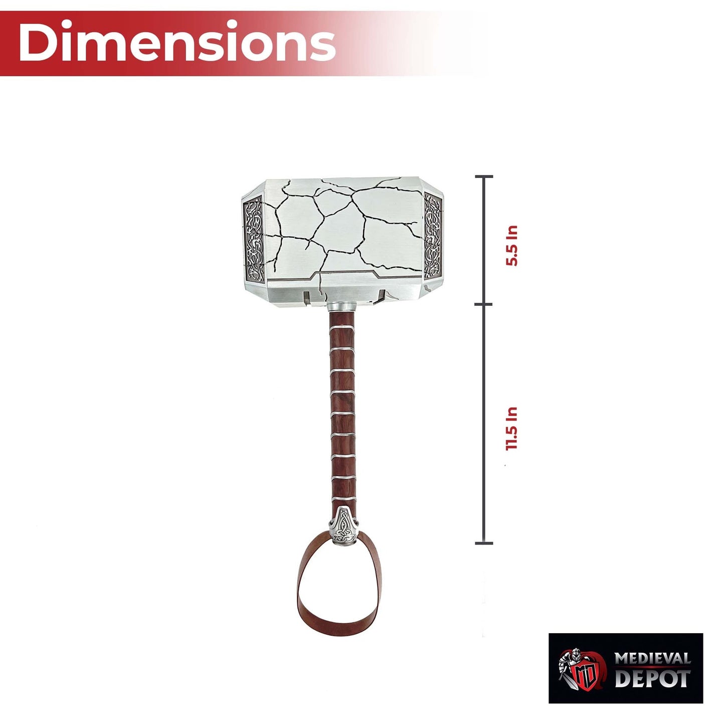 Close-up of hammered metal finish on Thor Mjolnir replica