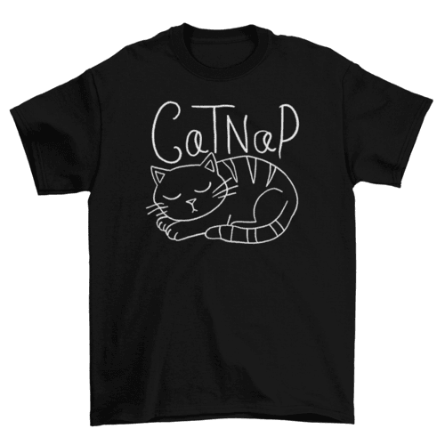 Cat Nap graphic t-shirt in navy, front view 