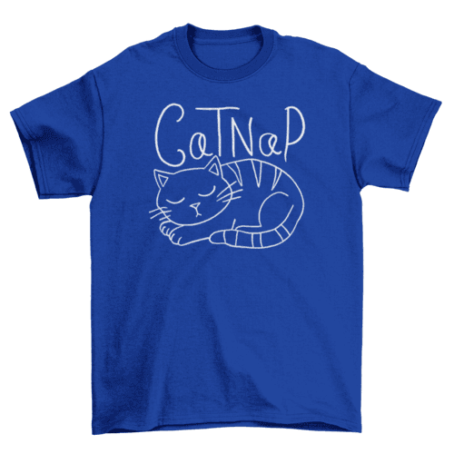 Cat Nap graphic t-shirt in navy, front view 