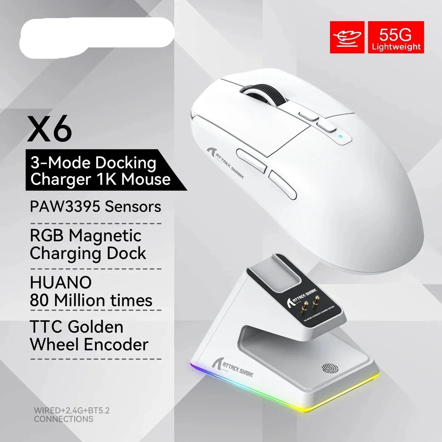 Tri-Mode RGB Gaming Mouse with Magnetic Charging Base