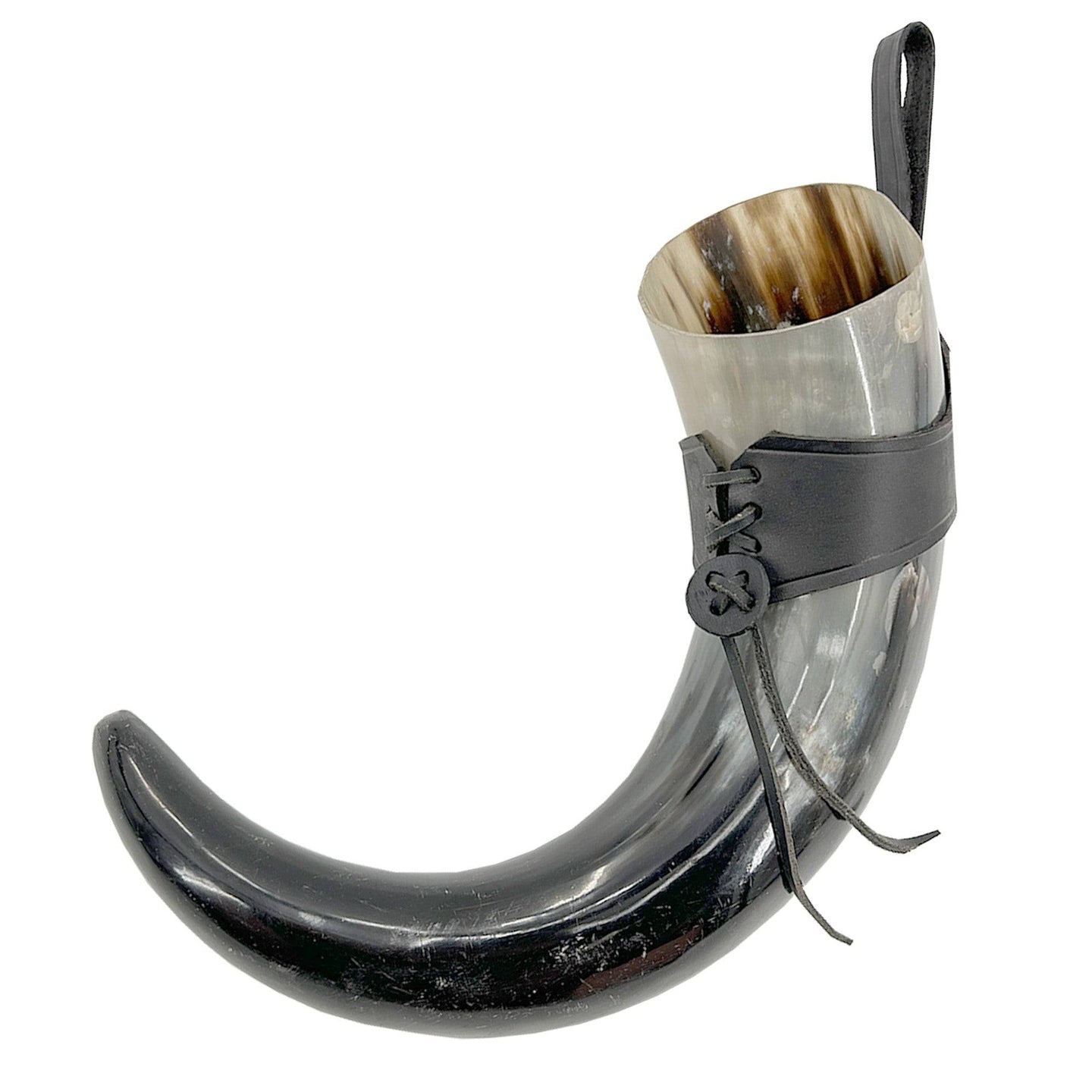 XL Drinking Horn with Black Leather Belt Frog - Smokey Finds