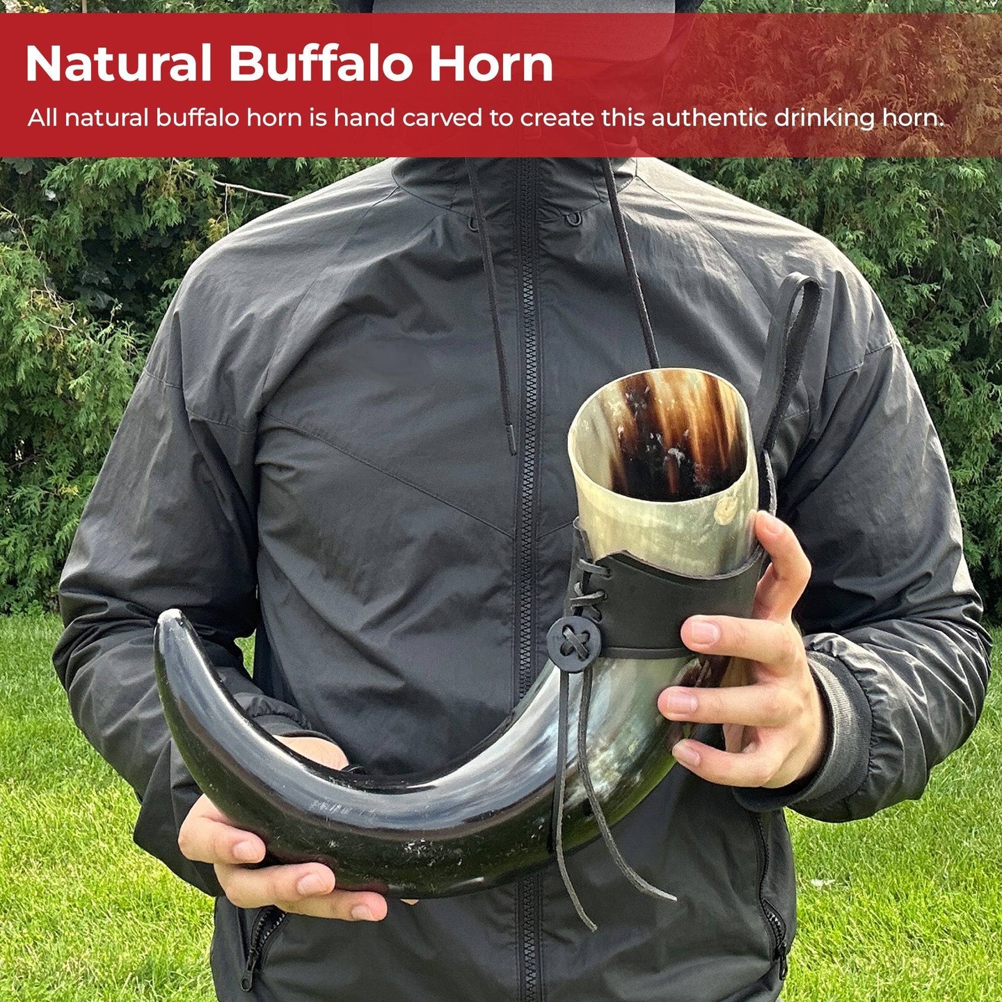 XL Drinking Horn with Black Leather Belt Frog - Smokey Finds