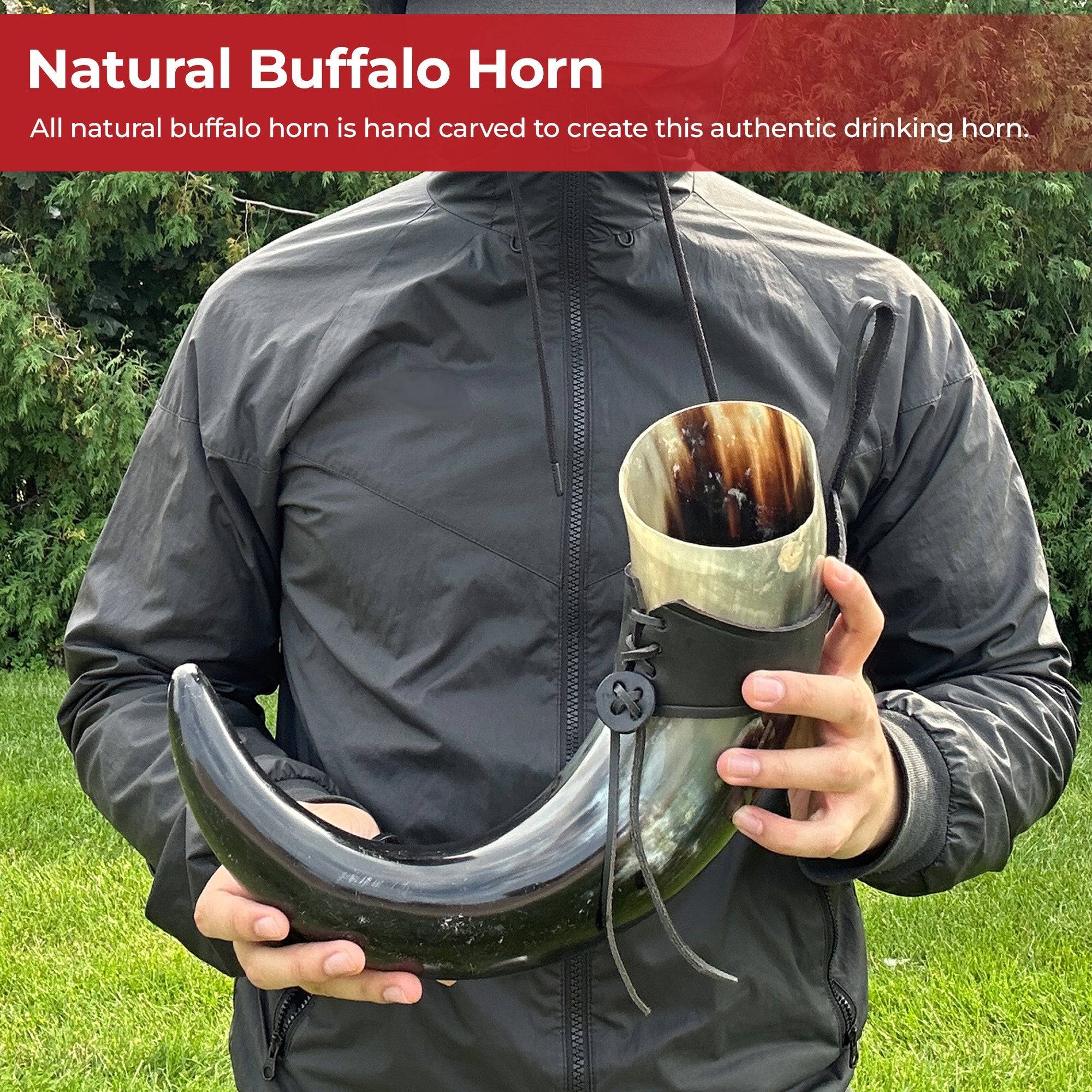 XL Drinking Horn with Black Leather Belt Frog - Smokey Finds