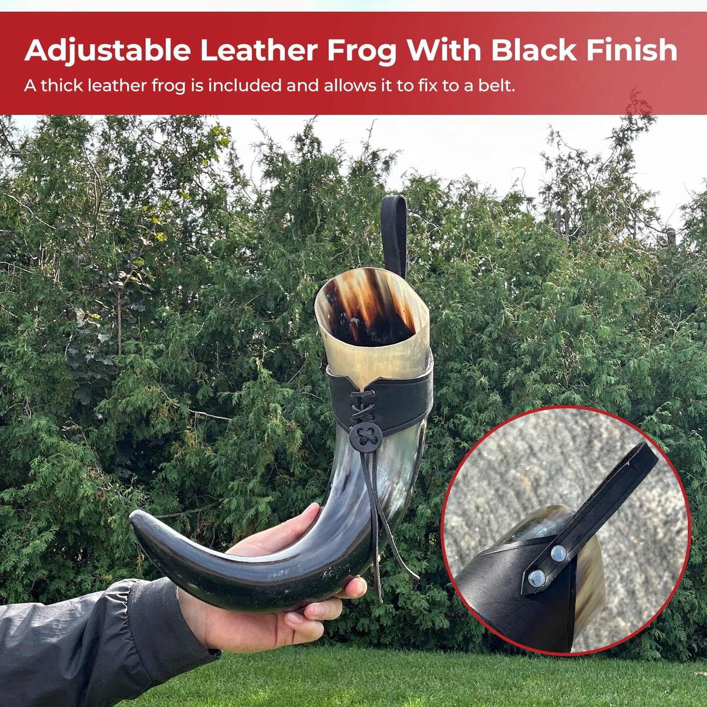 XL Drinking Horn with Black Leather Belt Frog - Smokey Finds