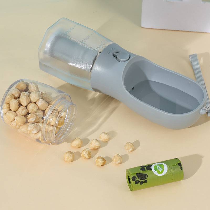 3-in-1 Portable Pet Water Bottle with Food & Waste Bag Compartment - Smokey Finds