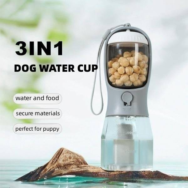 3-in-1 Portable Pet Water Bottle with Food & Waste Bag Compartment - Smokey Finds