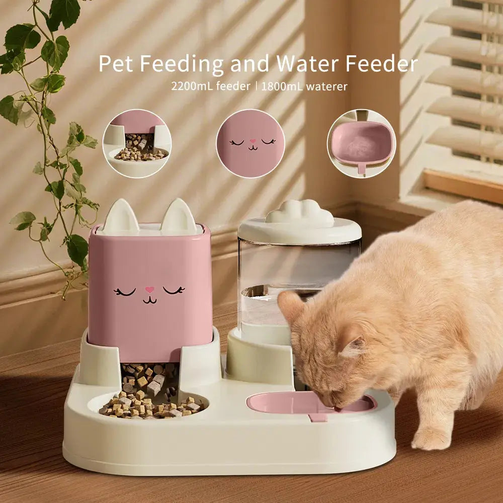 Automatic Pet Feeder With 2200mL-74oz Water Fountain, 1800mL - Smokey Finds