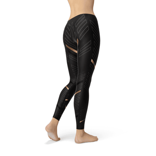 Womens Sports Stripes Black Leggings - Smokey Finds
