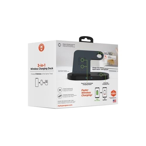 Hypergear 3-in-1 Wireless Charging Dock Black (15328-HYP) - Smokey Finds