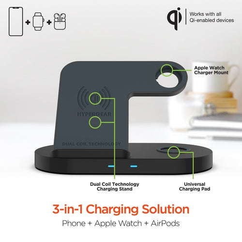 Hypergear 3-in-1 Wireless Charging Dock Black (15328-HYP) - Smokey Finds