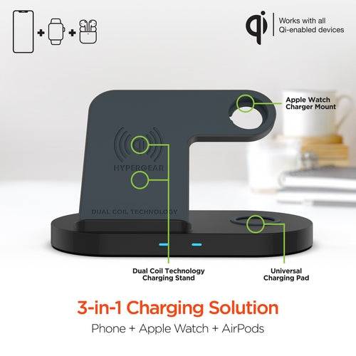 Hypergear 3-in-1 Wireless Charging Dock Black (15328-HYP) - Smokey Finds