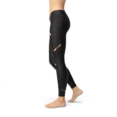 Womens Sports Stripes Black Leggings - Smokey Finds