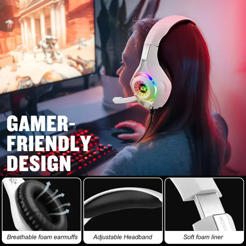 GS410 Gaming Headset with Noise-Canceling Mic & LED Lights | PC, PS4, PS5, Xbox