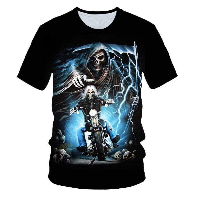 Funny Skull Motorbike 3D T-Shirt - Smokey Finds