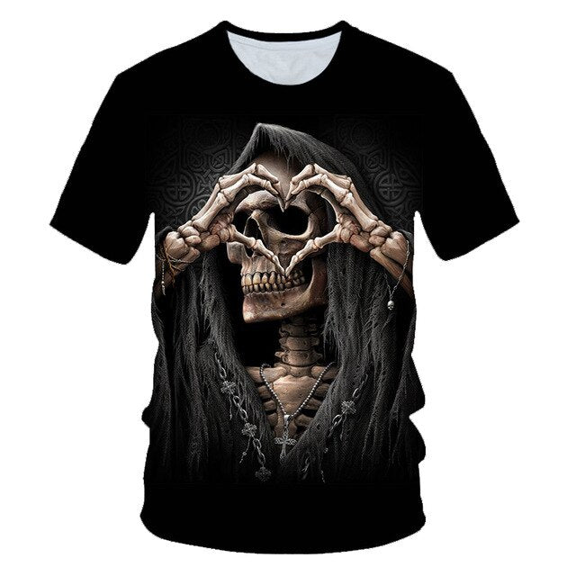 Funny Skull Motorbike 3D T-Shirt - Smokey Finds