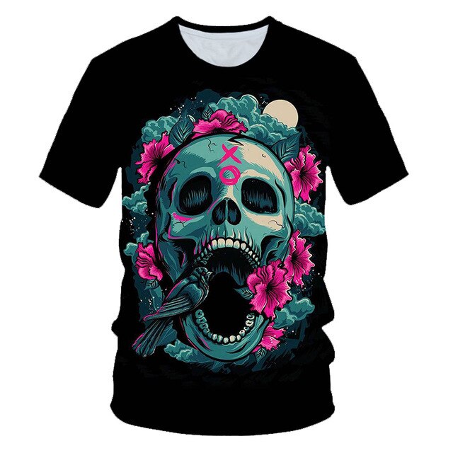 Funny Skull Motorbike 3D T-Shirt - Smokey Finds