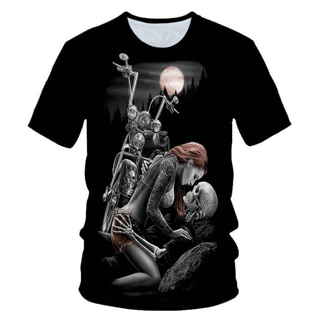 Funny Skull Motorbike 3D T-Shirt - Smokey Finds